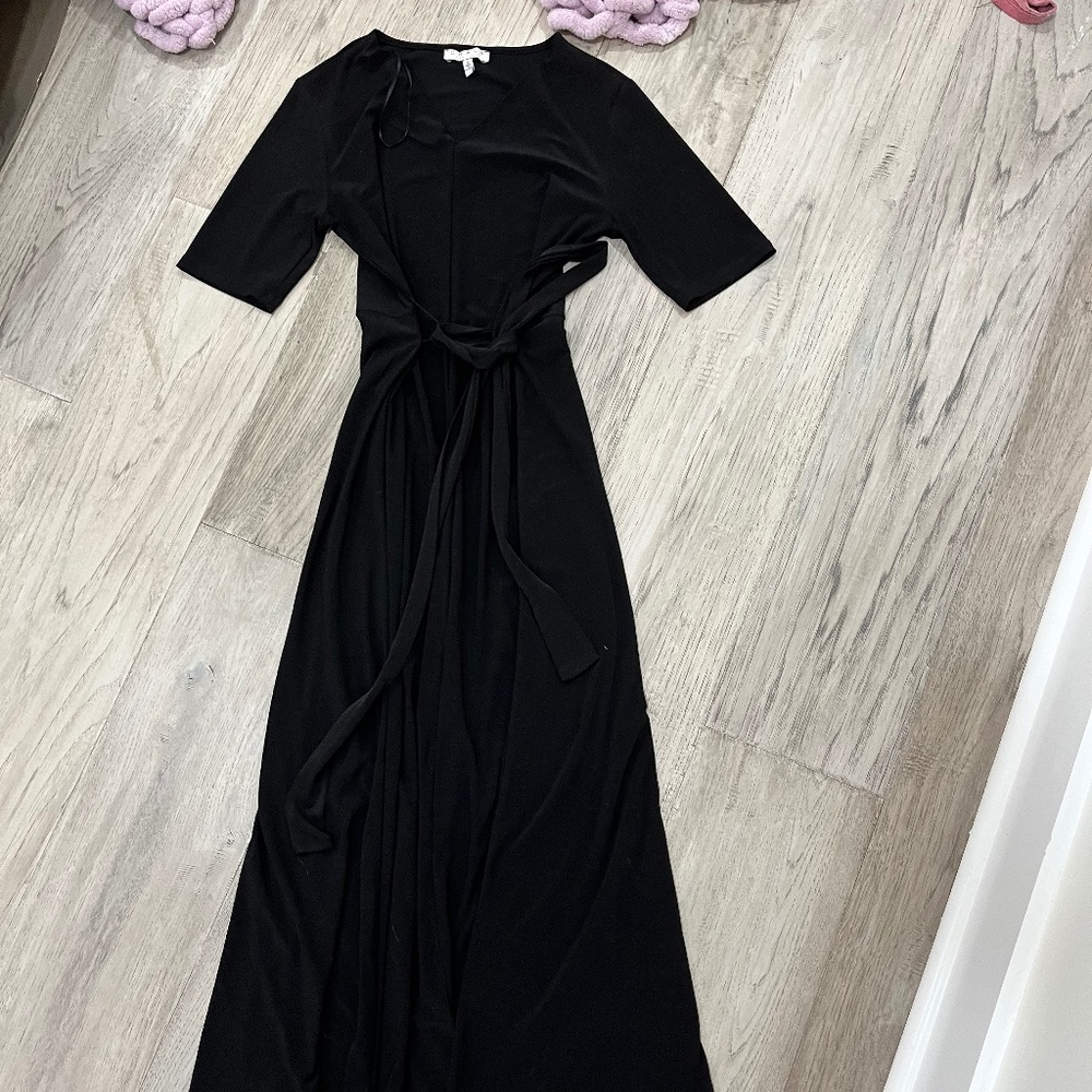 Long black evening prom casual dress city life tie low cut